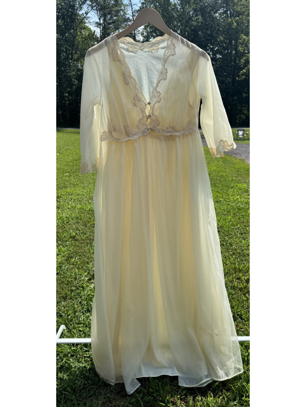 Vintage Kayser Ivory Lace Trim Nightgown and Robe Set